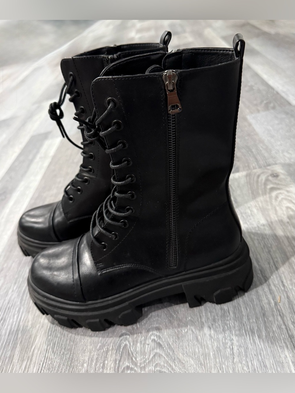 Dream Pairs Black Lace-Up Combat Boots with Side Zip